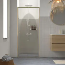 Op = Op Sealskin Contour draaideur voor nis 90x200cm, 6mm helder veiligheidsglas met antikalklaag Geborsteld goud