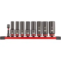 Populair Milwaukee doppenset Shockwave 3/8 lang 8-19 op rail