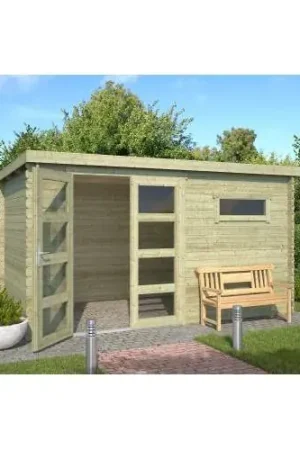 Actieprijs Blokhut Timian 400 x 250 cm groen geïmpregneerd