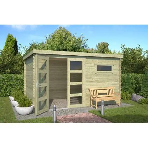 Actieprijs Blokhut Timian 400 x 250 cm groen geïmpregneerd