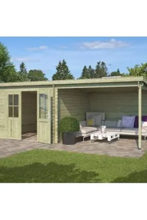 Blokhut Orlando 302 + 302 x 312 cm groen geïmpregneerd Laatste Kans