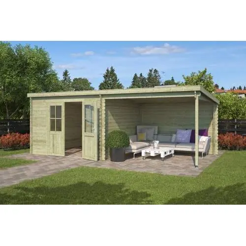 Blokhut Orlando 302 + 302 x 312 cm groen geïmpregneerd Laatste Kans
