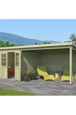 Actieprijs Blokhut Sunniva 240 + 350 x 295 cm groen geïmpregneerd