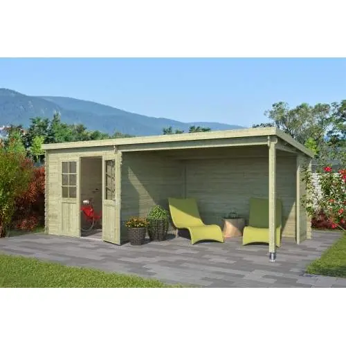 Actieprijs Blokhut Sunniva 240 + 350 x 295 cm groen geïmpregneerd