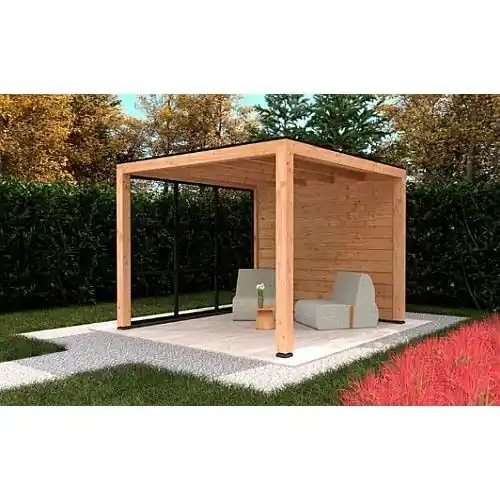 Douglas overkapping plat dak Stavanger 372x 372 cm type 1 XL zwarte wanden Betrouwbaar
