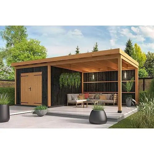 Douglas DHZ plat dak Hellendoorn 700 x 400 cm verticale wanden zwart Populair