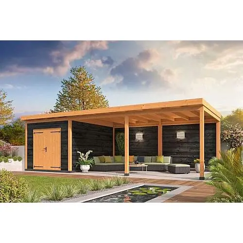 Douglas DHZ plat dak Wierden 900 x 400 cm horzontale wanden zwart Uitverkoop