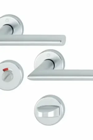 Hoppe deurkruk op rozet Stockholm met toiletgarnituur, F1 aluminium Veilige Betaling