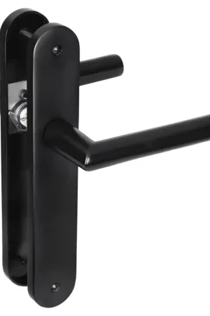 Flitsaanbieding Impresso London deurkruk op schild met schroeven afgerond 225x41x10mm Zwart