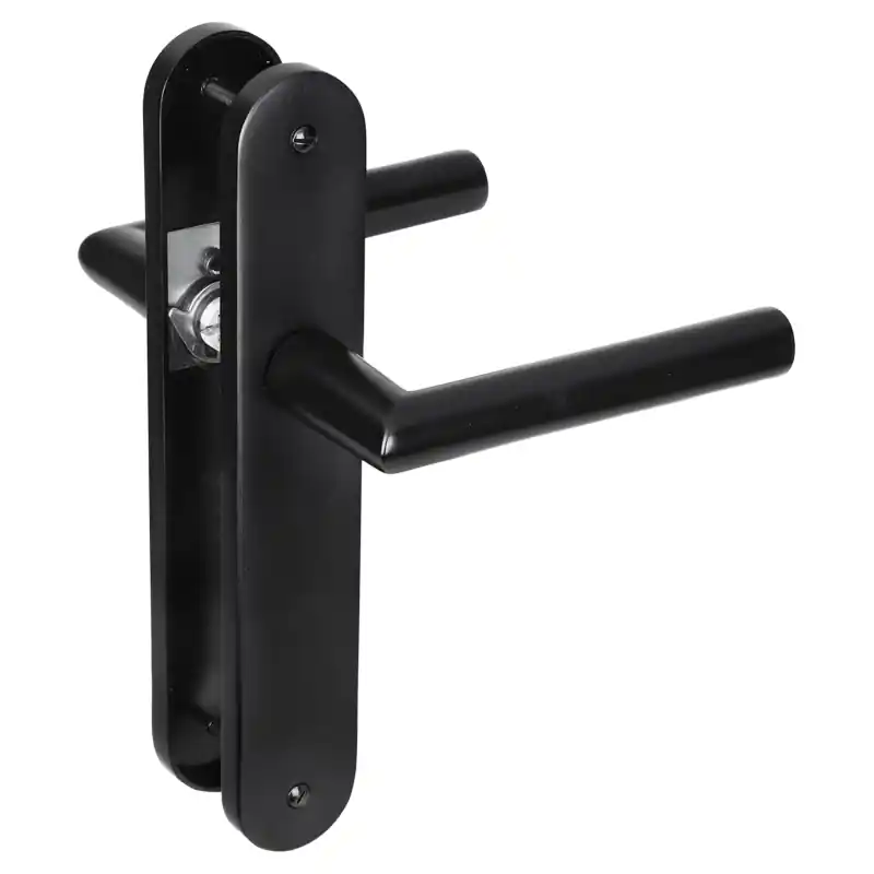 Flitsaanbieding Impresso London deurkruk op schild met schroeven afgerond 225x41x10mm Zwart