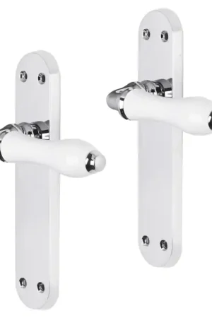 Veilige Betaling Impresso Perth deurkruk op schild met schroeven afgerond 225x41x10mm Chroom