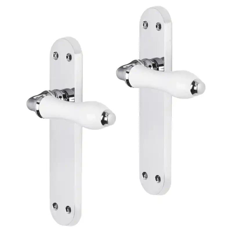 Veilige Betaling Impresso Perth deurkruk op schild met schroeven afgerond 225x41x10mm Chroom