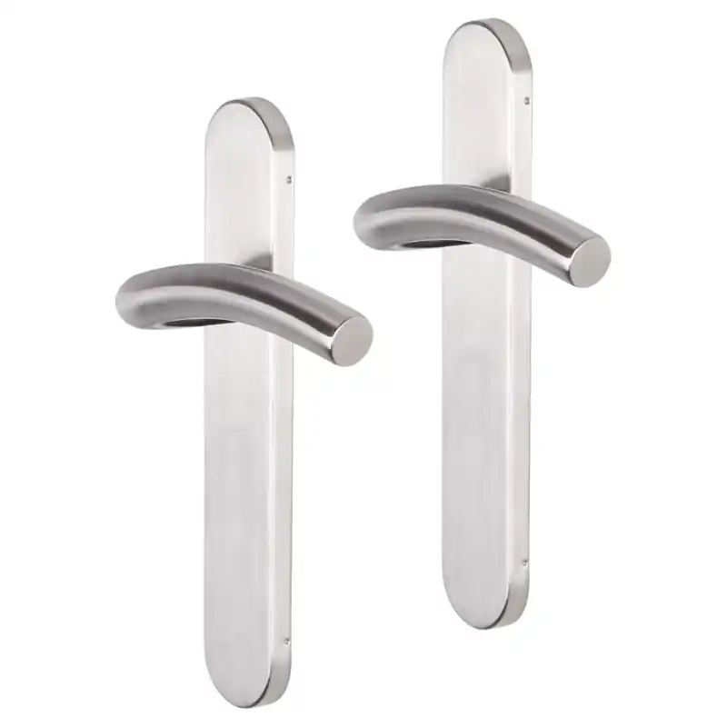 Uitverkoop Impresso Conway deurkruk op schild afgerond 225x41x10mm RVS geborsteld