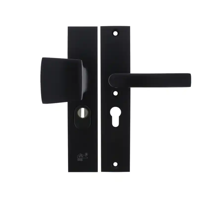 Premium Starx deurkruk en voordeurknop op langschild SKG*** met kerntrekbeveiliging 245x50mm PC55 zwart