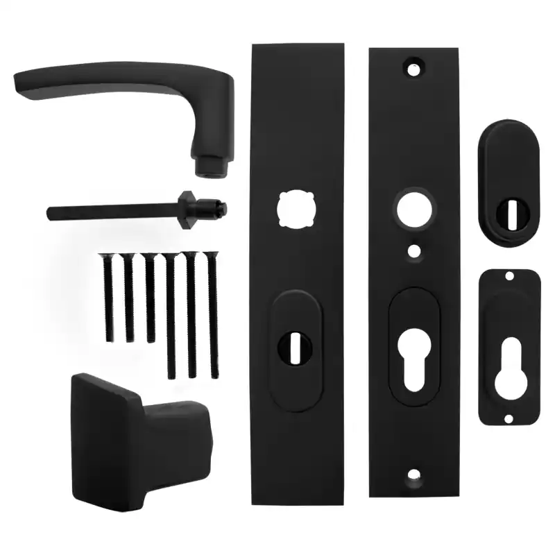 Koop Online Starx deurkruk en voordeurknop op langschild SKG*** met kerntrekbeveiliging 245x50mm PC55/72 zwart