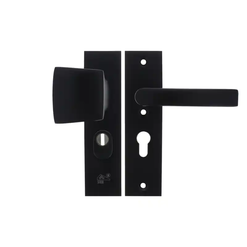 Starx deurkruk en voordeurknop op kortschild SKG*** met kerntrekbeveiliging 195x50mm PC55 zwart Lage Kosten