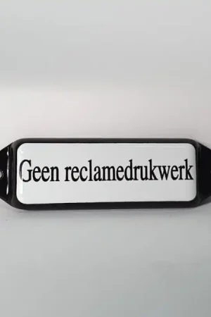Gecertificeerd ‘Geen Reklamedrukwerk‘ brievenbusbord emaille model oor