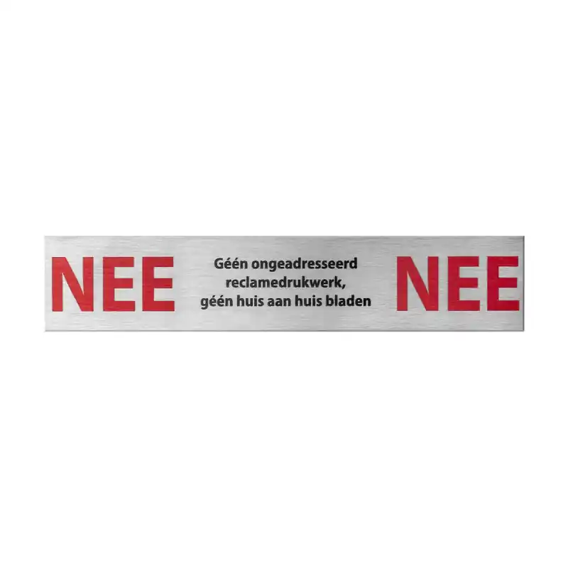 Populair RVS brievenbusbordje ‘Nee/Nee‘ rechthoekig