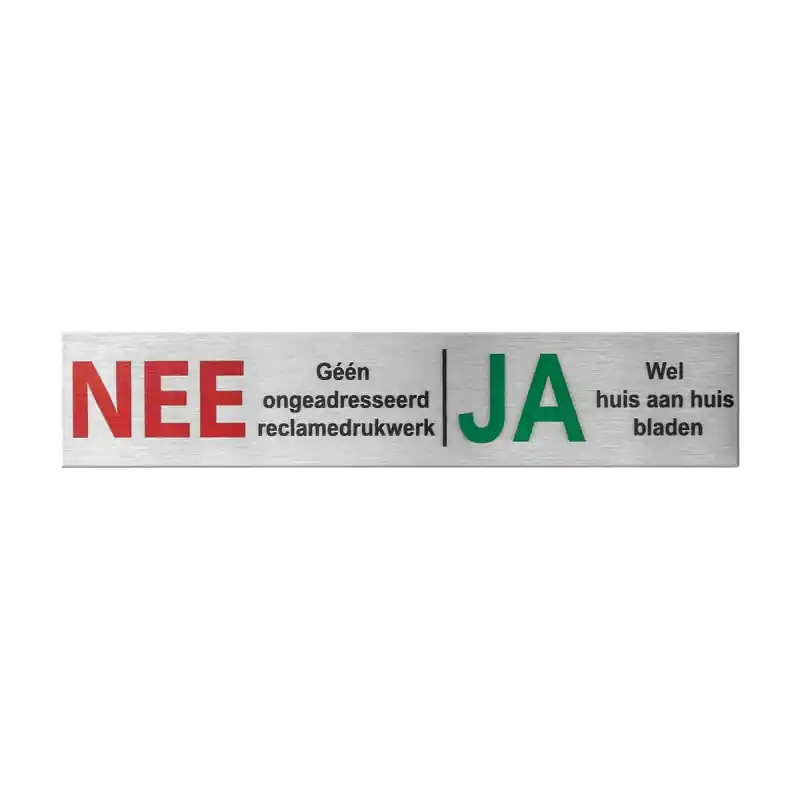 Alleen Vandaag RVS brievenbusbordje ‘Nee/Ja‘ rechthoekig