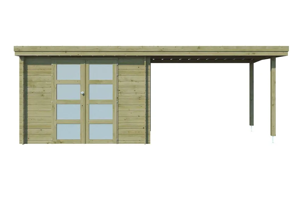 Beperkte Voorraad Woodlands Blokhut Oregon met Overkapping Geïmpregneerd - 595 x 205 cm