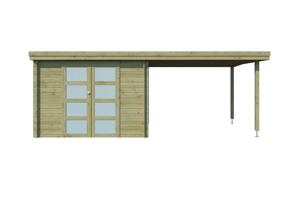 Woodlands Blokhut Oregon Met Overkapping Geïmpregneerd 595 x 295 cm Direct Beschikbaar