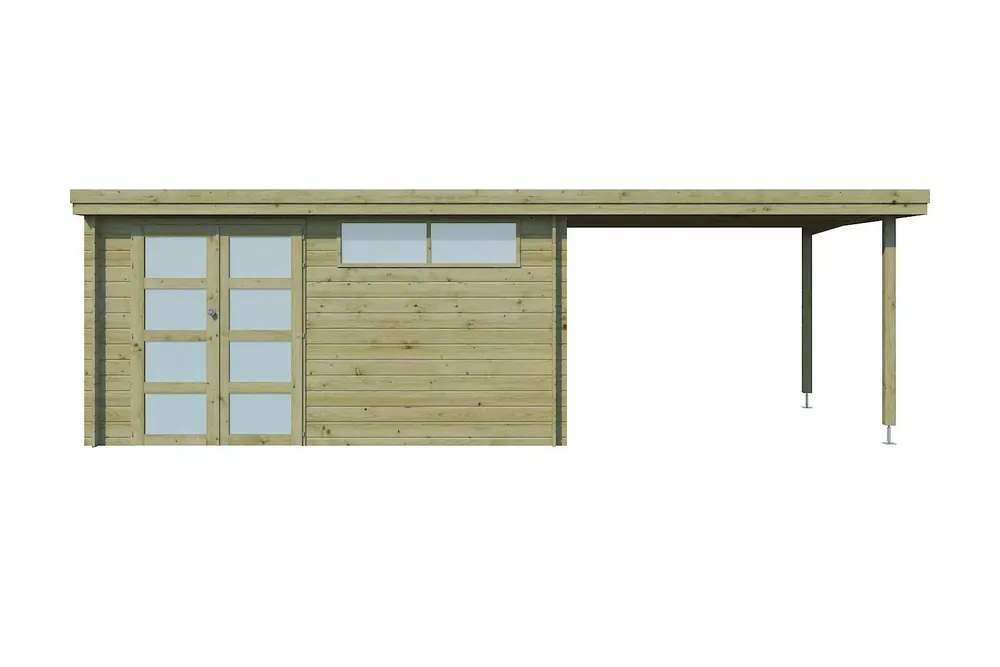 Beste Prijs Woodlands Blokhut Oregon met Overkapping Geïmpregneerd 715 x 295 cm