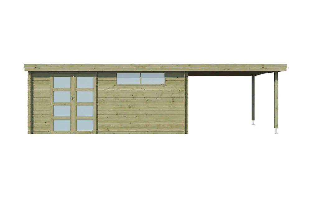 Woodlands Blokhut Oregon Met Overkapping Geïmpregneerd - 805 x 295 cm Snelle Levering