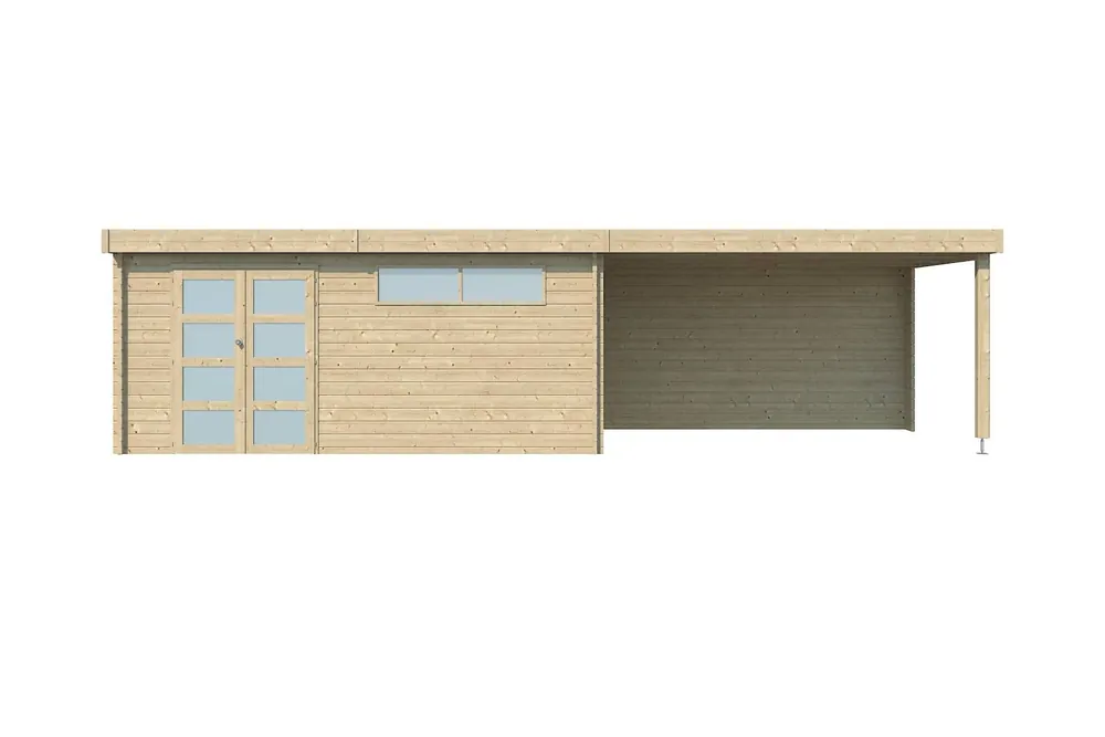 Woodlands Blokhut Modern met Overkapping en Dakisolatie 905 x 295 cm Dagaanbieding