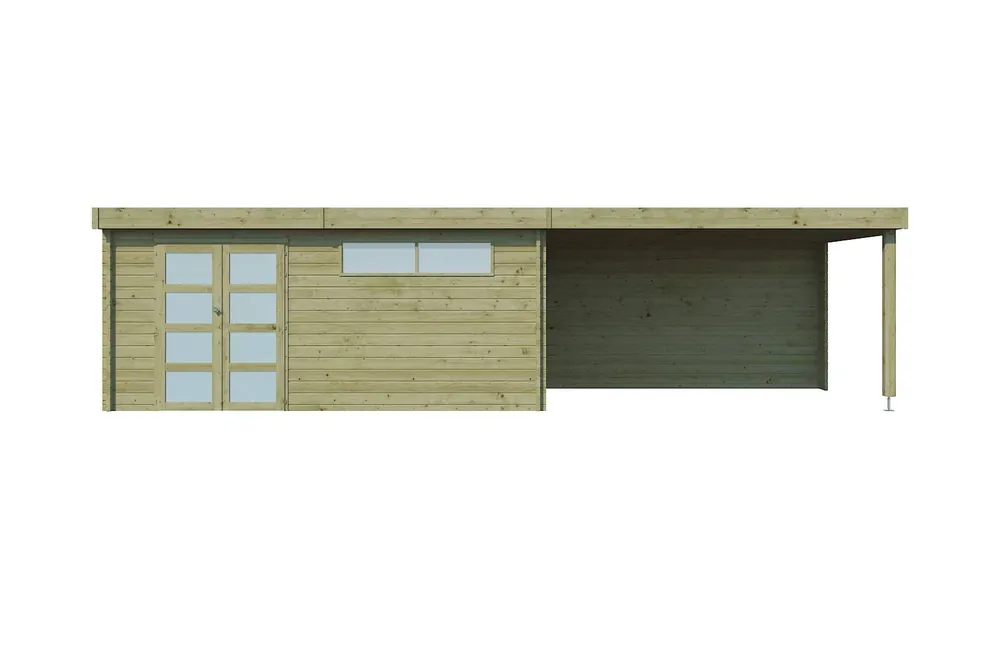 Woodlands Blokhut Modern met Overkapping en Dakisolatie Geïmpregneerd 905 x 295 cm Lage Prijs