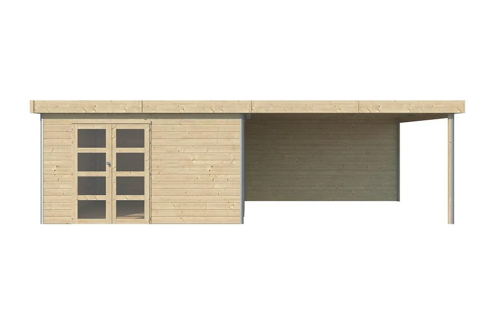 Woodlands Blokhut Misaka met Overkapping en Aluminium Hoekprofiel 785 x 385 cm Finale Uitverkoop