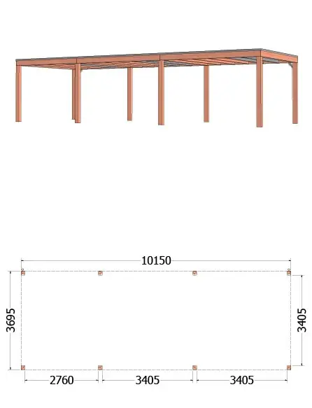 Meest Verkocht Trendhout Douglas Overkapping Palermo 1015 x 370 cm