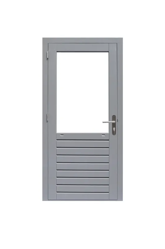 Populair Hardhout Enkele Deur Prestige 1-ruits Grijs Gegrond - 109 x 221 cm