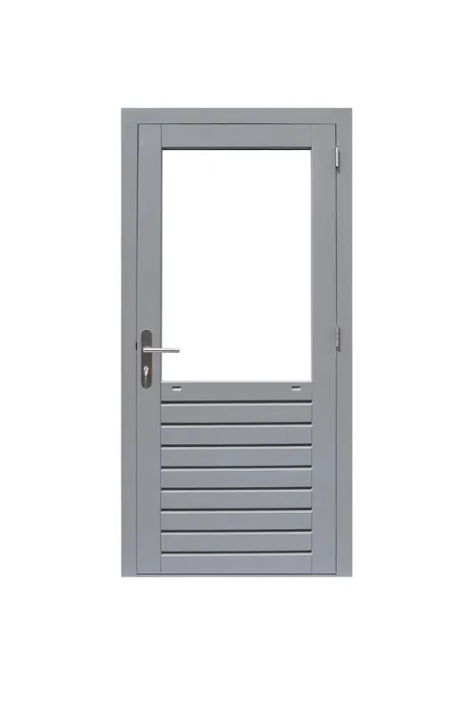 Hardhouten Deur Prestige 1-Ruits Dubbelglas 109 x 221 cm - Rechtsdraaiend Grijs Gegrond Goedkoop