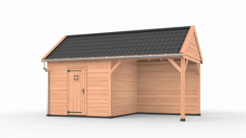 Express Levering Douglas overkapping zadeldak, 600 x 300, met schuur en achterwand, Westwood Comfort