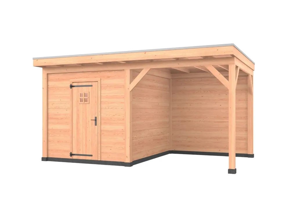 Douglas overkapping, 500 x 350, met schuur en achterwand, Westwood Comfort Weekendaanbieding