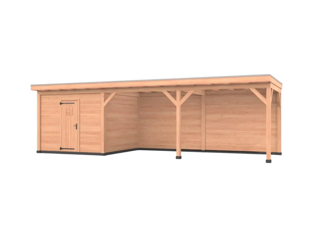 Meest Verkocht Douglas overkapping, 750 x 350, met schuur en achterwand, Westwood Comfort