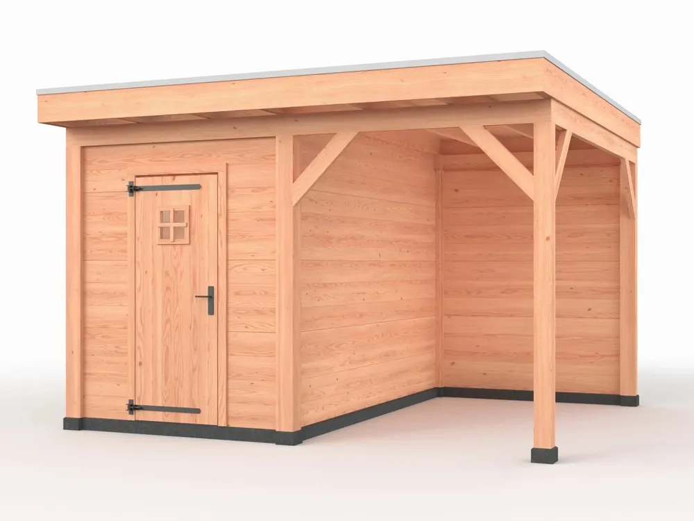 Douglas overkapping, 400 x 400, met schuur en achterwand, Westwood Comfort Favoriet