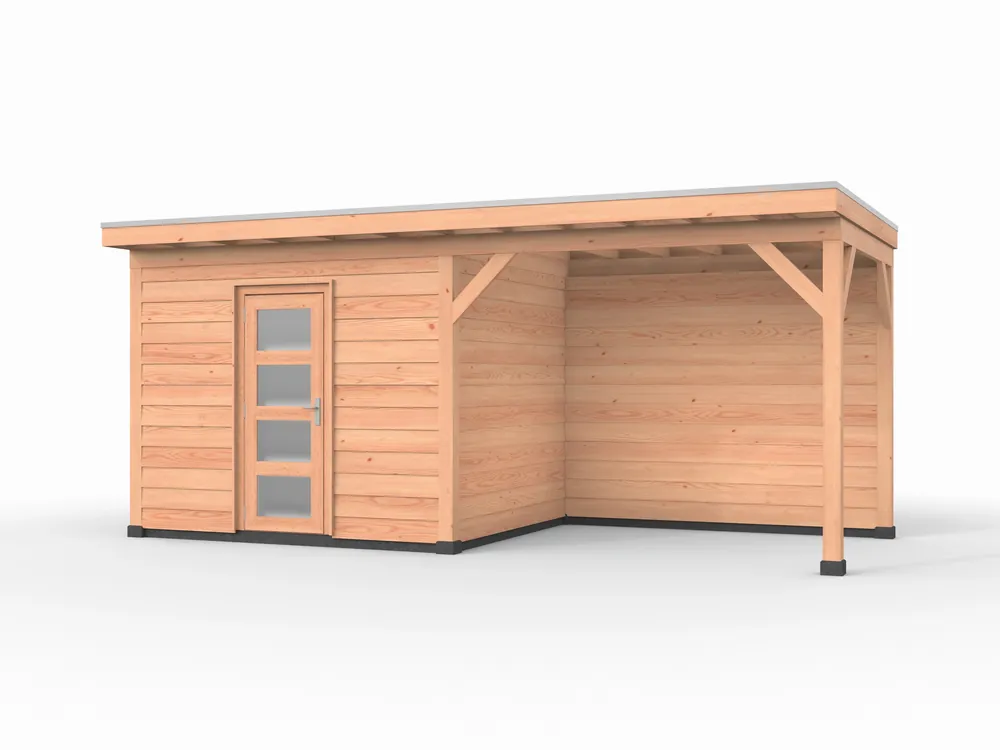 Douglas overkapping, 600 x 250, met schuur en achterwand, Westwood Comfort Meest Verkocht