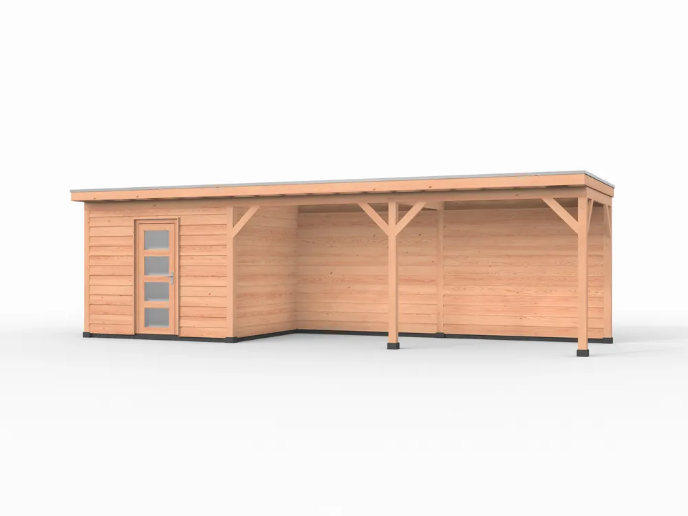 Douglas overkapping, 900 x 250, met schuur en achterwand, Westwood Comfort Superprijs