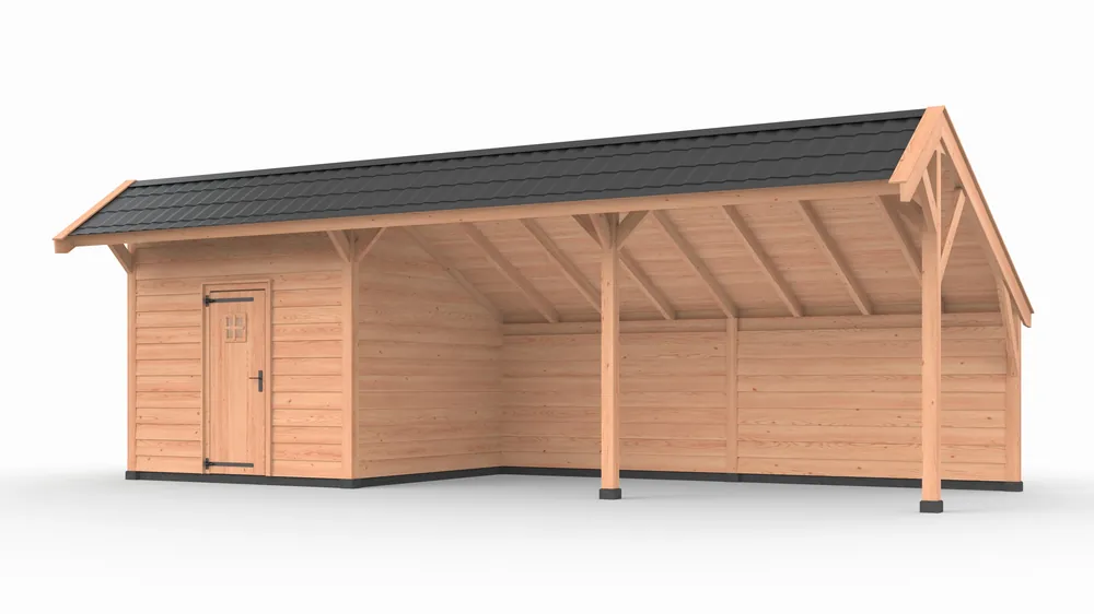 Snelle Levering Douglas DIY kapschuur, 900 x 300, met schuur en achterwand, Westwood