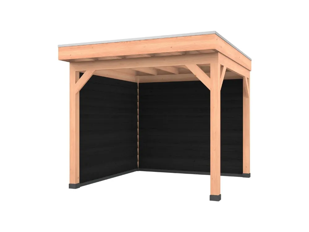 Douglas overkapping, 300 x 300, met zwarte achterwand en zijwand, Westwood Comfort Green Favoriet