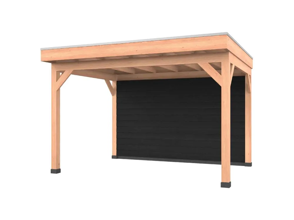 Finale Uitverkoop Douglas overkapping, 400 x 300, met zwarte achterwand, Westwood Comfort Green