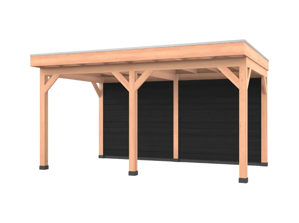Gereduceerde Prijs Douglas overkapping, 500 x 300, met zwarte achterwand, Westwood Comfort Green