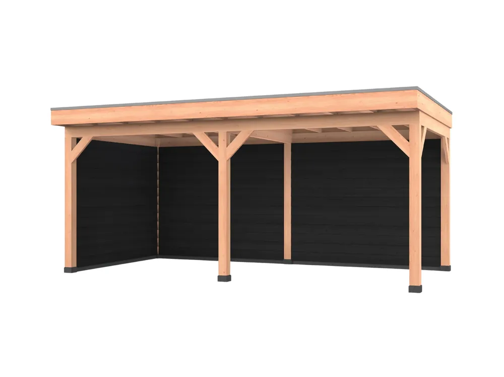 Douglas overkapping, 600 x 300, met zwarte achterwand en zijwand, Westwood Comfort Green Premium