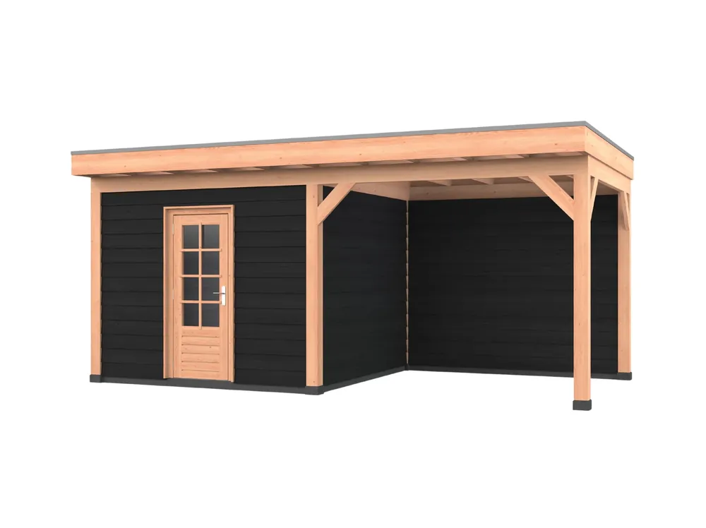 Douglas overkapping, 600 x 300, met zwarte schuur en achterwand, Westwood Comfort Green Gereduceerde Prijs