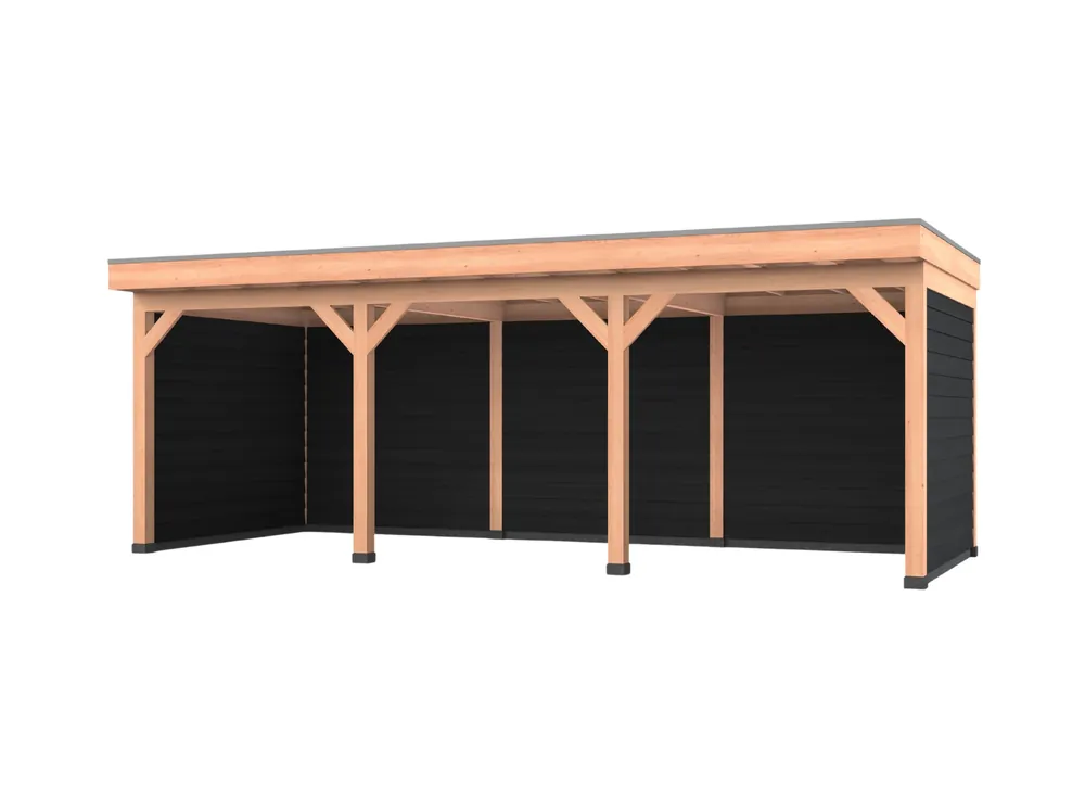 Betrouwbaar Douglas overkapping, 750 x 300, met zwarte achterwand en twee zijwanden, Westwood Comfort Green