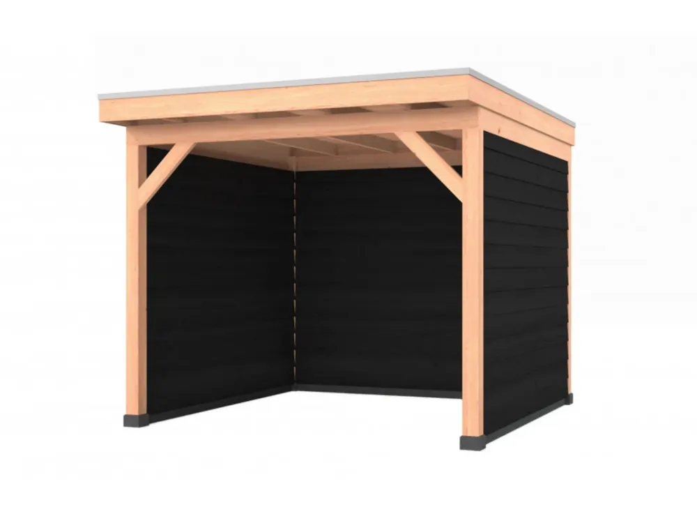 Merkproduct Douglas overkapping, 300 x 300, met achterwand en twee zijwanden, Westwood Comfort Zwart