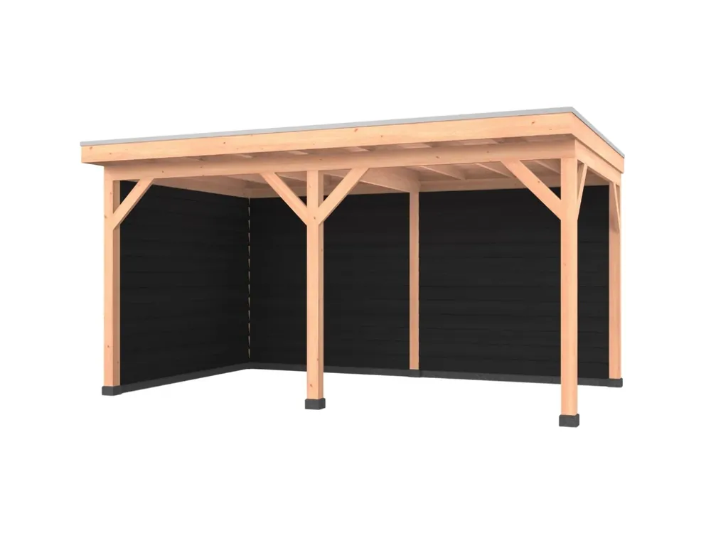 Douglas overkapping, 500 x 300, met achterwand en zijwand, Westwood Comfort Zwart Finale Uitverkoop