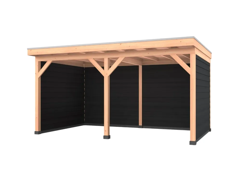Douglas overkapping, 500 x 300, met achterwand en twee zijwanden, Westwood Comfort Zwart Alleen Vandaag