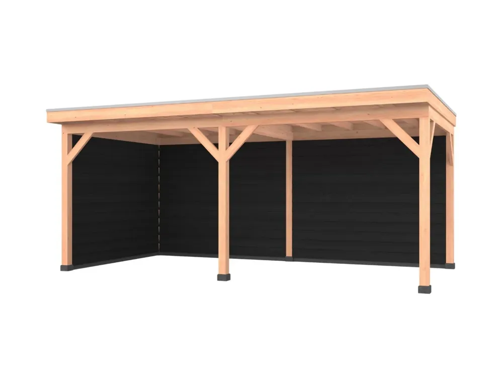 Favoriet Douglas overkapping, 600 x 300, met achterwand en zijwand, Westwood Comfort Zwart